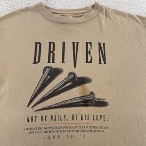 Vintage Driven Shirt Mens XL Tan Christian Graphic Solid Light Nails Jesus 90s